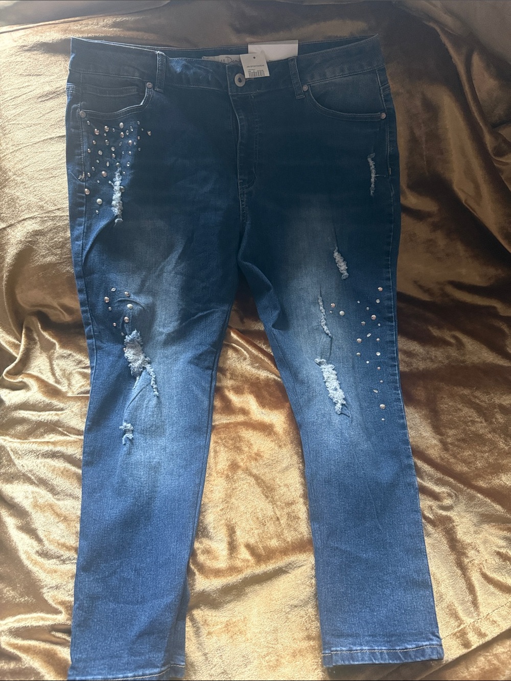 Cato Dark Blue Distressed Women's Jeans with Stud Detail